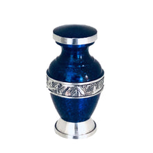 Load image into Gallery viewer, Blue Engraved Band Cremation Keepsake Urn
