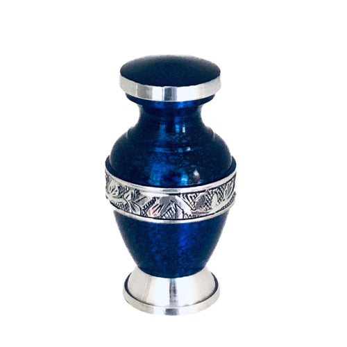 Blue Engraved Band Cremation Keepsake Urn