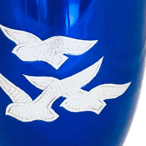 Royal Blue Birds Flying Cremation Urn