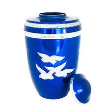 Load image into Gallery viewer, Royal Blue Birds Flying Cremation Urn