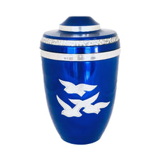 Load image into Gallery viewer, Royal Blue Birds Flying Cremation Urn