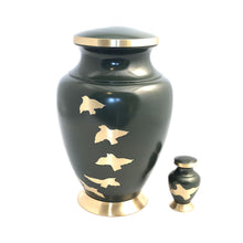 Load image into Gallery viewer, Green Mat Engraved Birds Flying Keepsake Cremation Urn