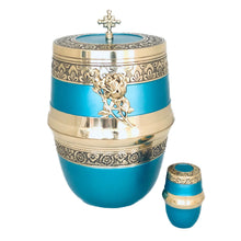 Load image into Gallery viewer, Blue and Brass Decorative Urn