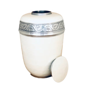 White Enameled Cremation Urn