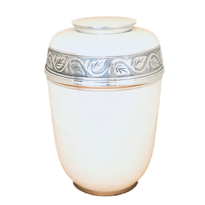 White Enameled Cremation Urn