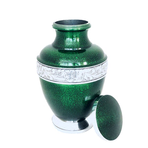 Green Engraved Band Cremation Urn