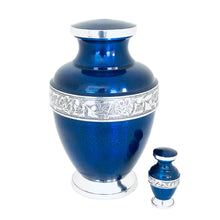 Load image into Gallery viewer, Blue Engraved Band Cremation Keepsake Urn (set of 4)