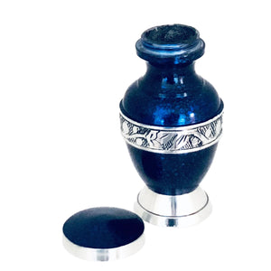 Blue Engraved Band Cremation Keepsake Urn (set of 4)