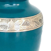 Load image into Gallery viewer, Green and Brass Engraved Urn