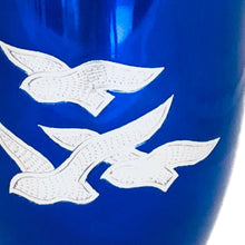 Load image into Gallery viewer, Royal Blue Birds Flying Cremation Urn