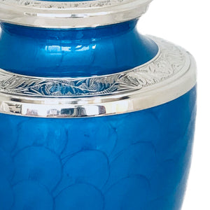 Blue Glossy Enameled Cremation Urn