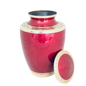 Red Enameled Brass Cremation Urn
