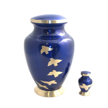 Load image into Gallery viewer, Blue Glossy Birds Flying Cremation Keepsake Urn (set of 4)