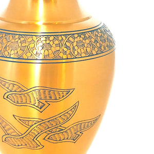 Engraved Brass Birds Cremation Urn