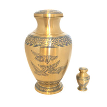 Load image into Gallery viewer, Engraved Brass Birds Keepsake Cremation Urn (set of 4)